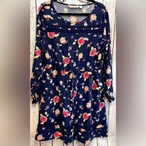 LC Lauren Conrad Long Sleeve Floral Dress Navy Blue size XL